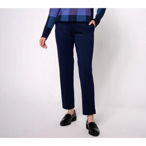Dennis Basso Petite Ponte Pull On Slim Leg Ankle Pants Navy Petite M